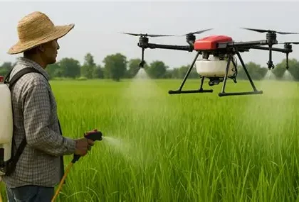 perbedaan penyemprotan manual dan drone pertanian